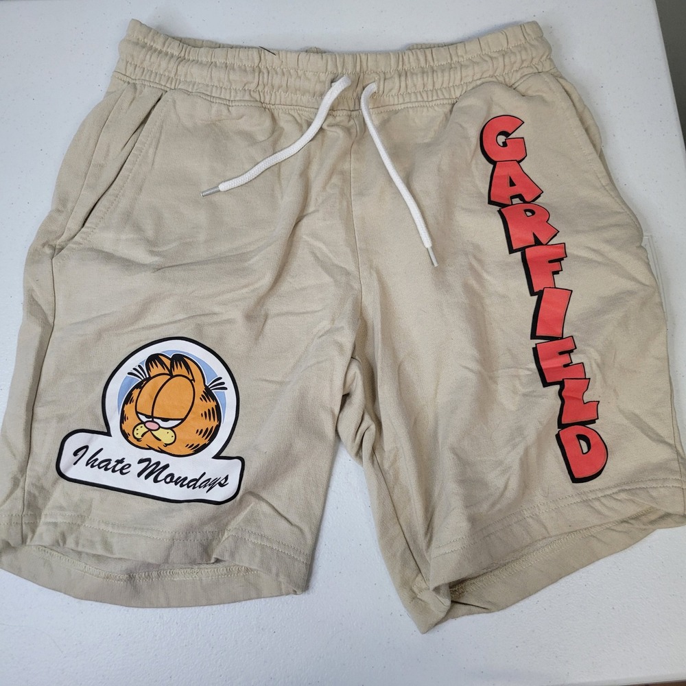 Mad Engine Garfield I Hate Mondays Tan Fleece‎ Shorts XS Men's 2024 Nickelodeon